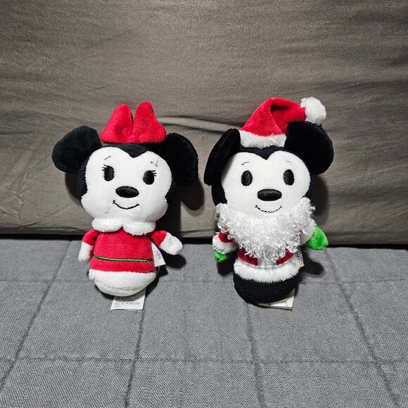 Hallmark Itty Bitty Plush Santa Mickey Mouse Mrs. Clause Minnie Mouse Black Red - Picture 1 of 5